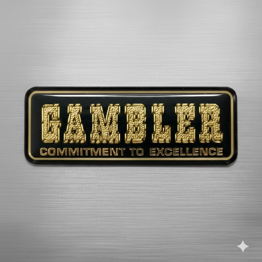 1-5/8" x 5-1/8" GAMBLER Embossed Trim Sticker Gold