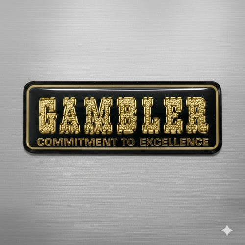1-5/8" x 5-1/8" GAMBLER Embossed Trim Sticker Gold