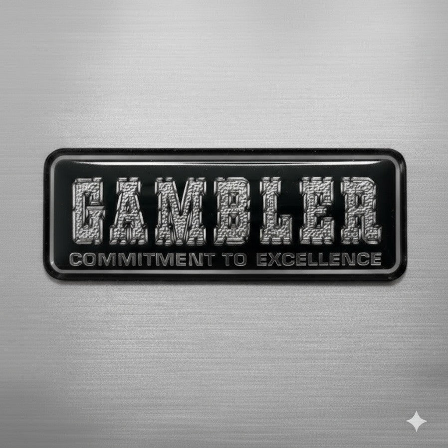 1-5/8" x 5-1/8" GAMBLER Embossed Trim Sticker Silver