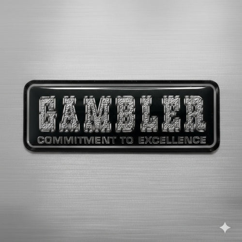 1-5/8" x 5-1/8" GAMBLER Embossed Trim Sticker Silver