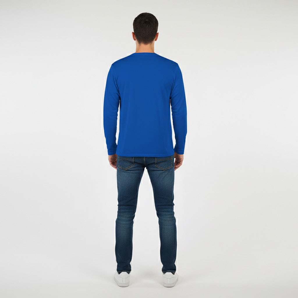 Royal Blue with Black Logo Long Sleeve Performance Shirt Design One