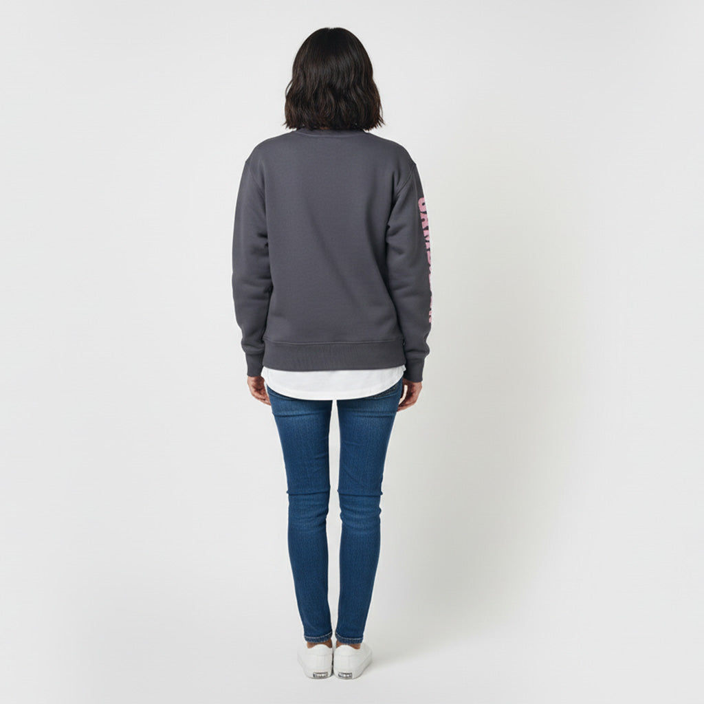 Charcoal with Pink LADIES Long-sleeved Perfect Blend Cropped Sweatshirt