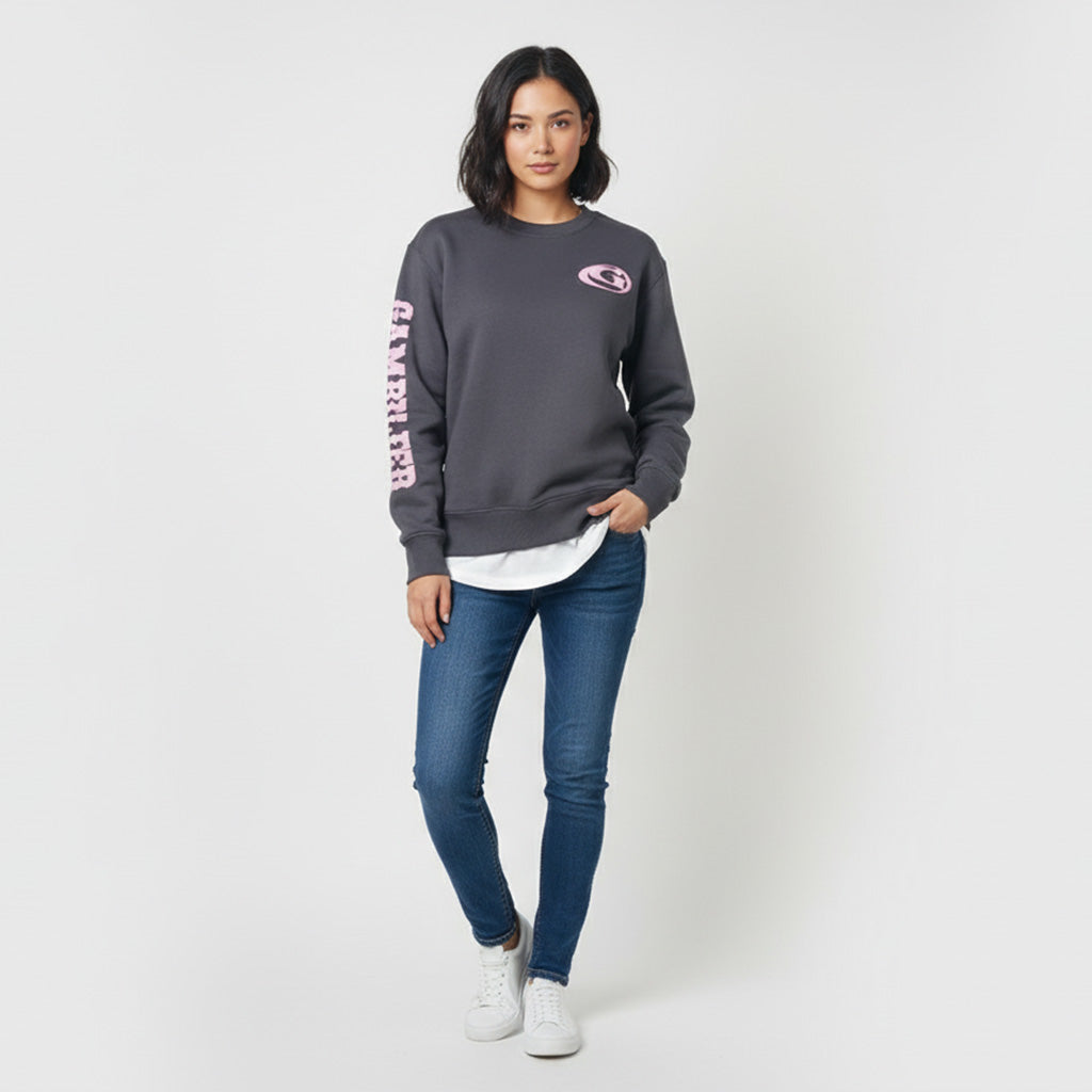 Charcoal with Pink LADIES Long-sleeved Perfect Blend Cropped Sweatshirt