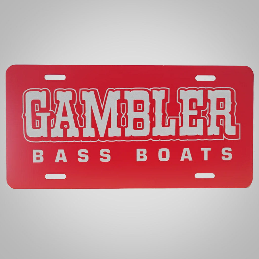 Gambler License Plate Red with White Logo