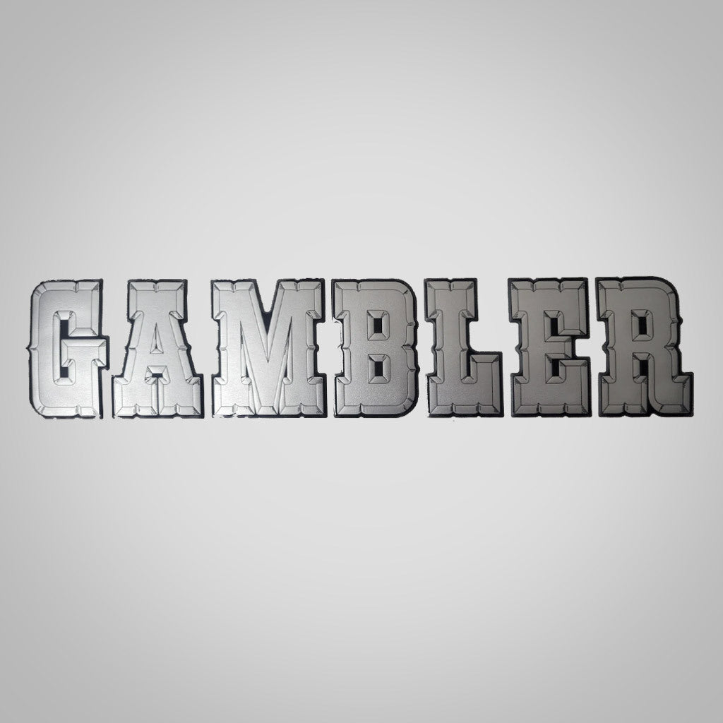GAMBLER Logo Stickers  Embossed 4” x 19-1/8” SILVER