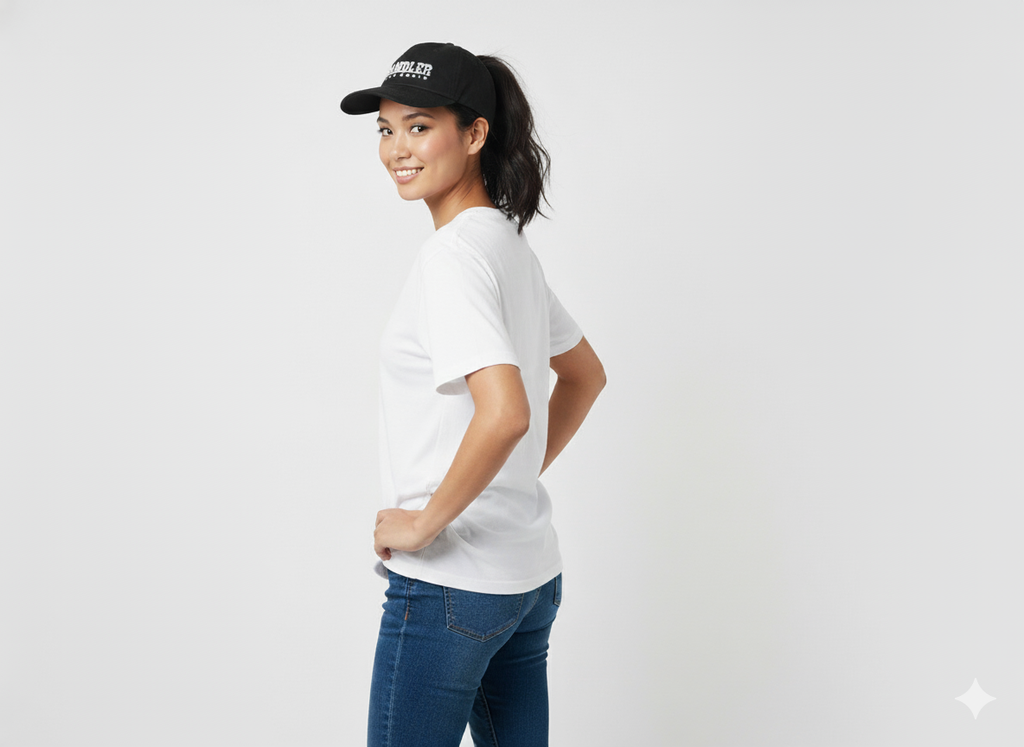 Black with white Ladies High Ponytail Cap