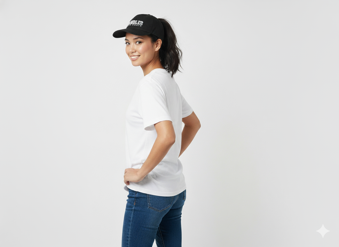 Black with white Ladies High Ponytail Cap