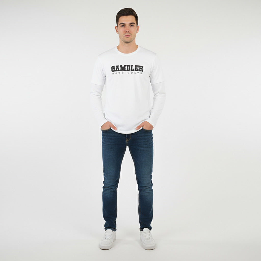 White with Black Performance Long Sleeve Shirt