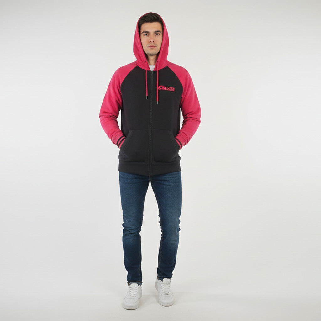 Men's Black with Red Performance Full-Zip Hooded Sweatshirt
