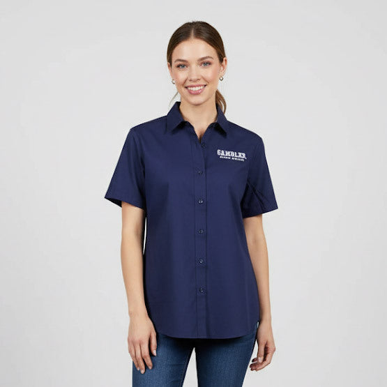 Dark Blue with White Women's Short Collared Shirt - XL
