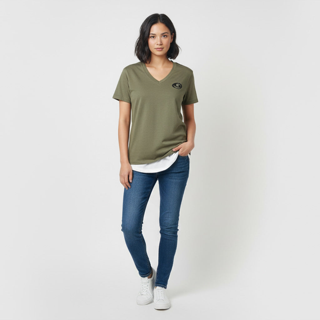 Ladie's Military Green Tri-Blend V-Neck Short Sleeve T-Shirt