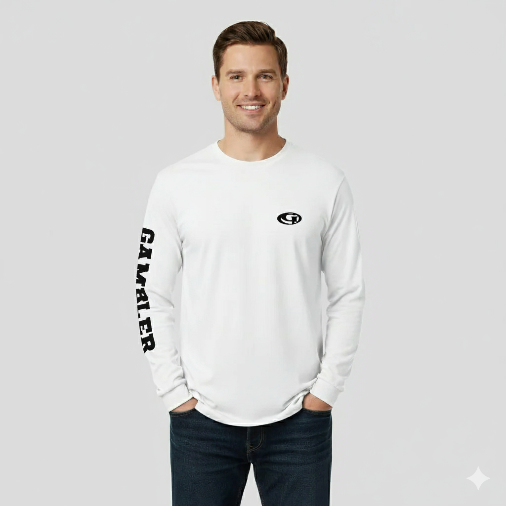 White with Black Long Sleeve Performance Shirt Design One