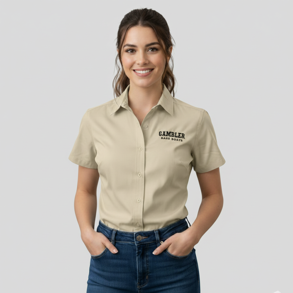 Women's Khaki with Black Short Collared Shirt